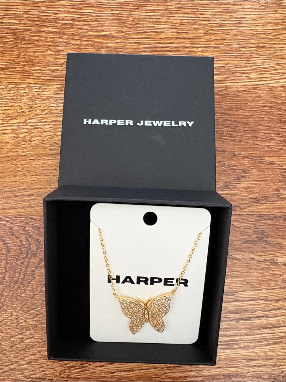 Harper Gold Butterfly Pavé Pendant Necklace